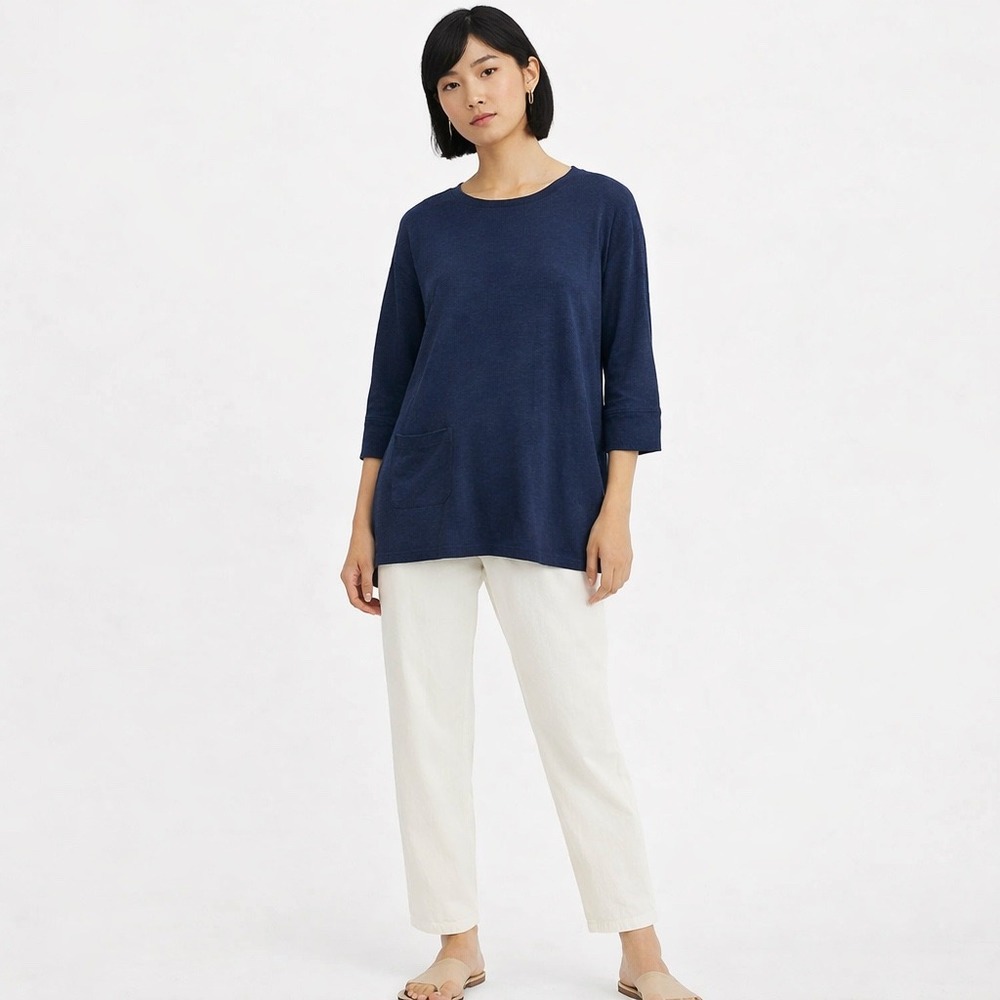 Eileen Fisher Top Small Blue 100% Organic Linen S Tunic Minimalist Resort Scandi